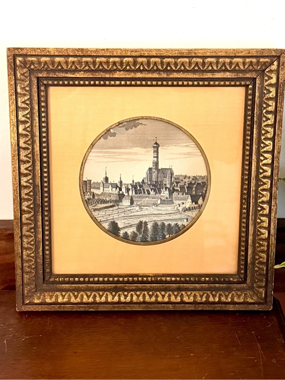 Vintage European Townscape Framed Art Ornate Gold Frame 10” Wall Decor
